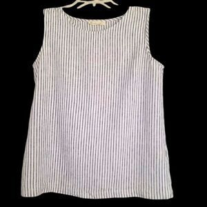 Hannah Canvas Linen Tank Top 100% Linen Shell White with Black Pinstripes Small